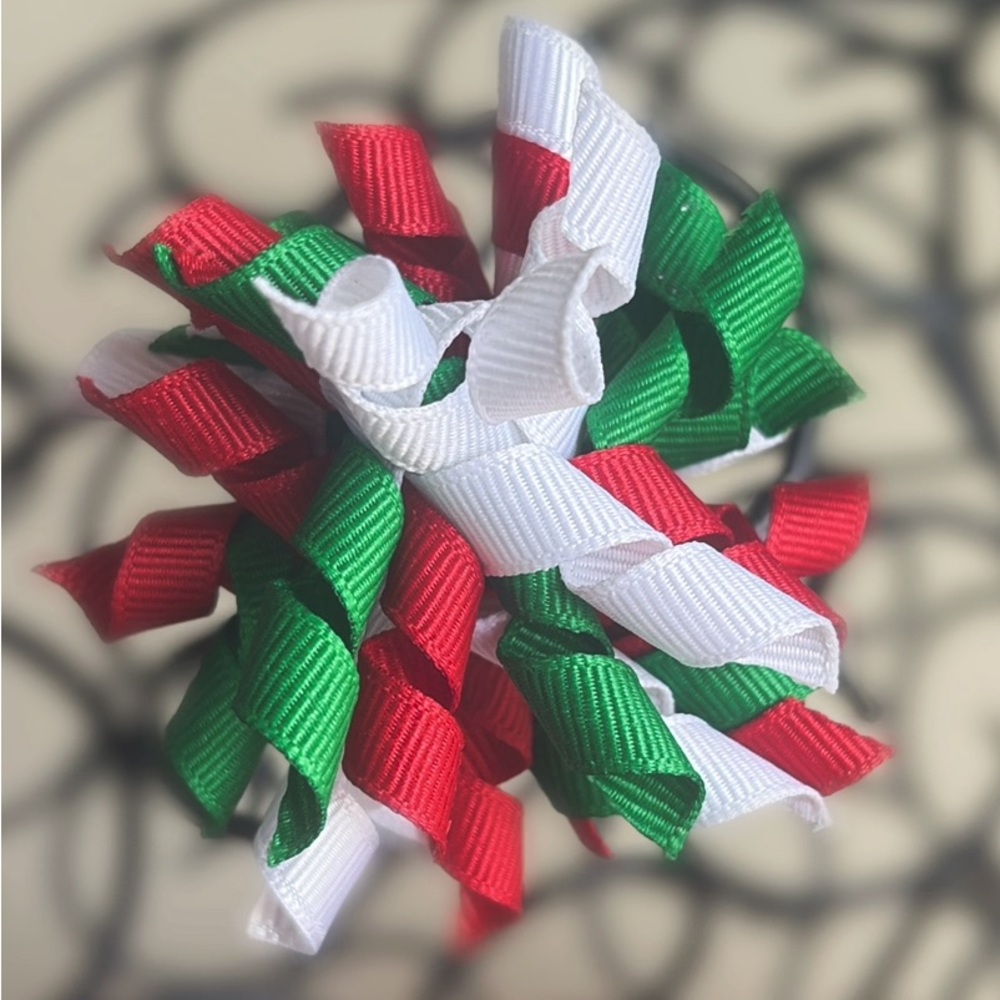 Festive Ribbon Hair Bow - Red, Green, White